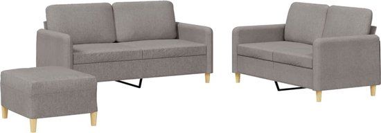 vidaXL 3-delige Loungeset met kussens stof taupe