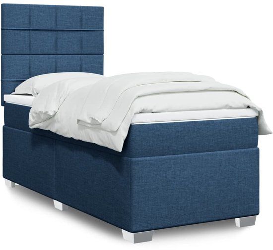 vidaXL Boxspring met matras stof blauw 90x200 cm