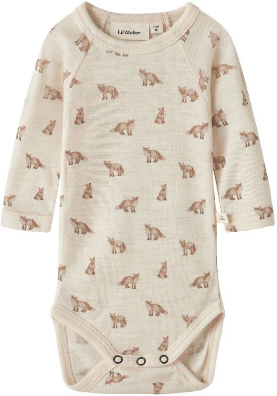 Lil' Atelier Baby Romper Lange mouwen Dierenprint Turtledove 1