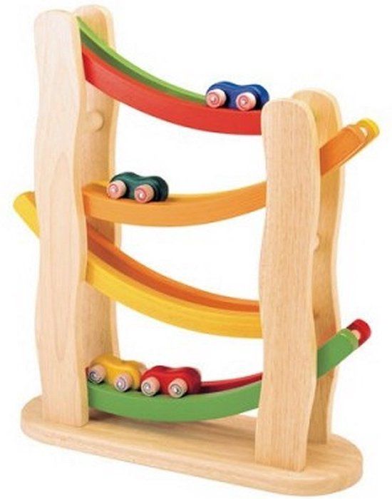 Pintoy Houten Regenboog Helling Autobaan + 4 Auto'S - Blauw