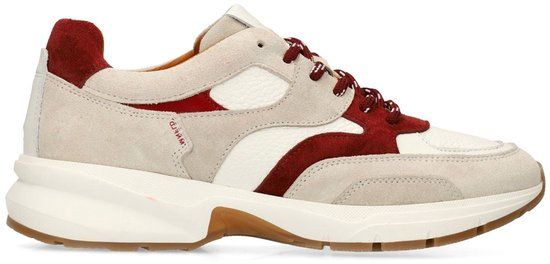 Manfield - Dames - Off White leren sneakers met rode suède details - Maat 41