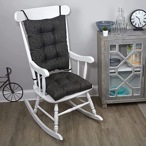 Klear Vu De Gripper antislip schommelstoelkussenset met dikke vulling, inclusief zitkussen en rugkussen met banden voor indoor woonkamer rocker, 47 x 40 cm, 2-delige set, zwart