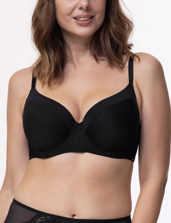 Dorina BH Carmen - T-shirt BH met Beugel - Grote maten bh met vulling met brede bh band - 95F - Zwart