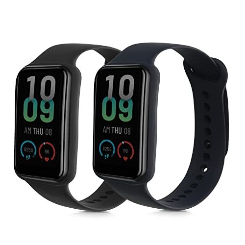 kwmobile 2x armband compatibel met Amazfit Band 7 - Bandjes voor fitnesstracker in zwart/donkerblauw