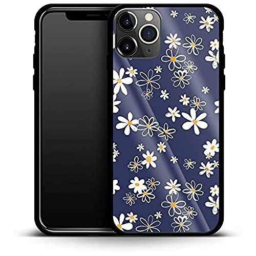 caseable caseable Apple iPhone 11 Pro luxe glazen telefoonhoes - schokdempend & krasbestendig oppervlak - kleurrijk design - Navy Daisies - bloemen bloemen