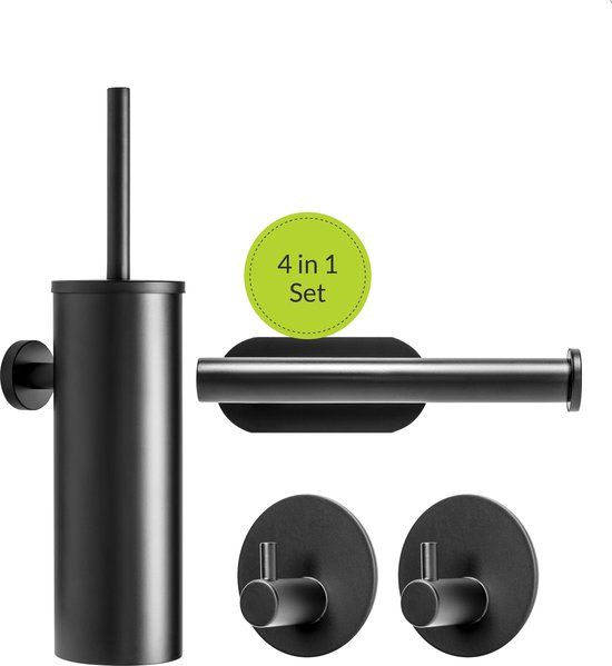 XIVADA Toiletset Zwart - 4 delig - Wc Rolhouder - Handdoekhaak - Toiletborstel