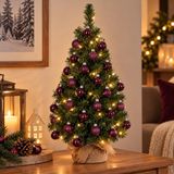 Merkloos / Sans marque Billiet - Vanlaere Mini kerstboom 75 cm - inclusief 40 kerstballen aubergine paars - kunststof