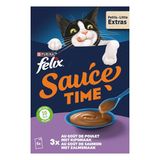 FELIX Time Saus Kip & Zalm, volwassen kat, 8 x 6 zakken, 45 g