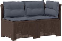 vidaXL Tuinbank met kussens, rieten look, 2-zits, metaal, bruin