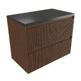 Saniclass Badkamermeubelset - 80x45x63cm - Noche basalten wastafelblad gepolijst (zwart) - 1 kraangat - 2 lades - mat walnut pure (hout)