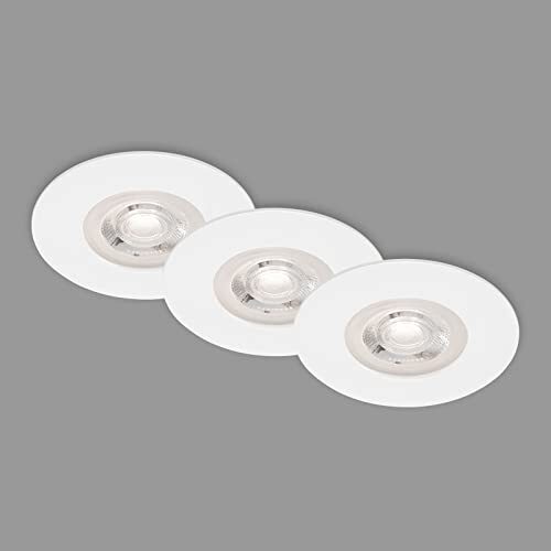 Briloner - Set van 3 LED inbouwspots plafond, dimbare inbouwspots, ultra platte LED inbouwspot badkamer, inbouwspot badkamer IP44, wit, 90x25 (DxH)