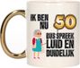 Bellatio Decorations Mok 50 jaar - Luid en duidelijk oma - Goud - Sarah