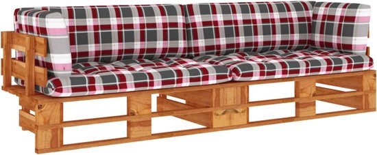 The Living Store Hoekbank Pallet Grenenhout - 110 x 65 x 55 cm - Honingbruin - Buiten - Binnen - Inclusief Kussens