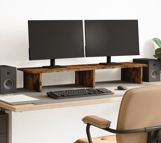 vidaXL Monitorstandaard - 100x27x15 cm - Bewerkt Hout - Gerookt Eikenkleurig