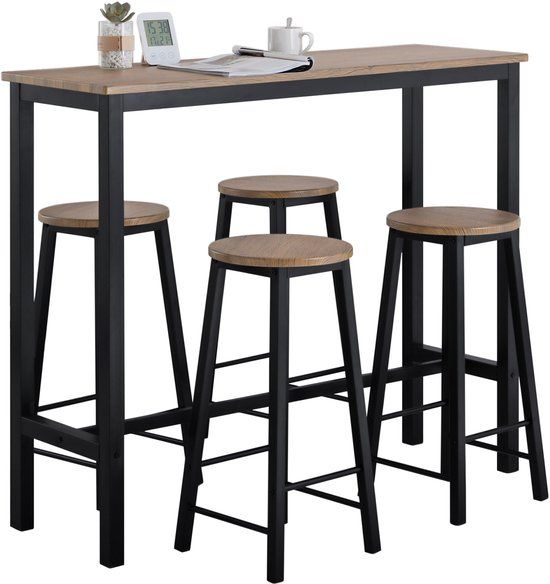 SoBuy Bartafel met 4 Krukken - Zwart, OGT22-SCH