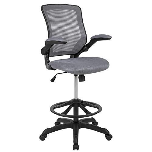 Flash Furniture Mid-back Dark Gray Mesh Ergonomische Trekkingsstoel met verstelbare voetring en flip-up-armen