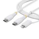 StarTech.com 2m 2-in-1 Robuuste USB-C Oplaadkabel met Lightning Adapter, 30W/60W, Apple MFi Gecertificeerd, Gevlochten USB C Laadkabel voor iPhone/iPad/Android