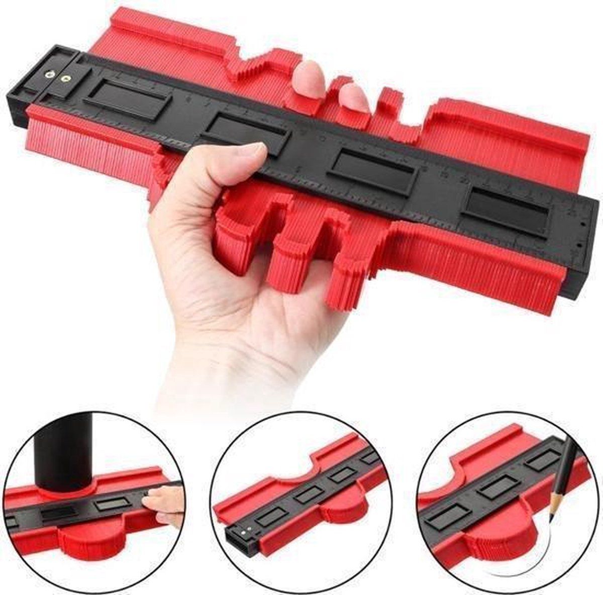 Koopvrienden Ocazi Aftekenhulp - 25CM - Profielmeter Plinten - Contourmallen - Rood