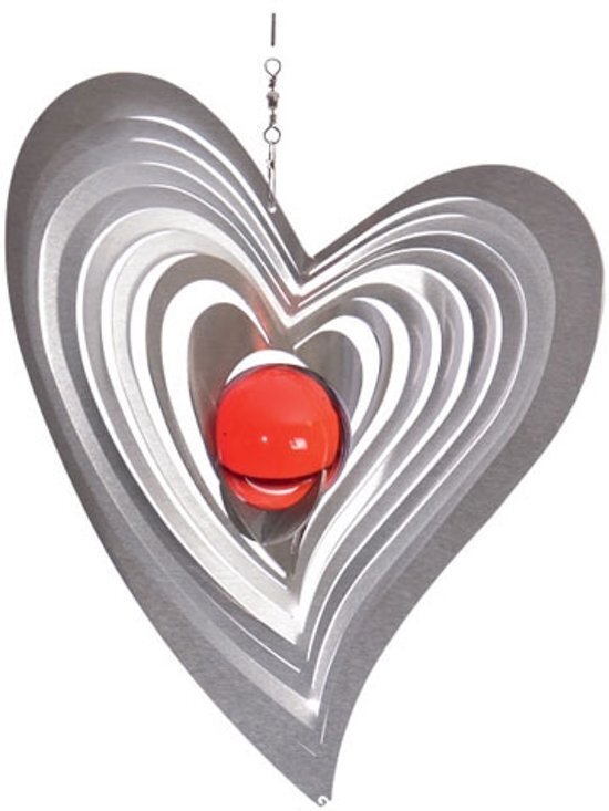 BlinQ Art Windspinner RVS Swing Heart met rode kogel Een sieraad voor uw tuin of interieur draait in de wind of met draaimotor