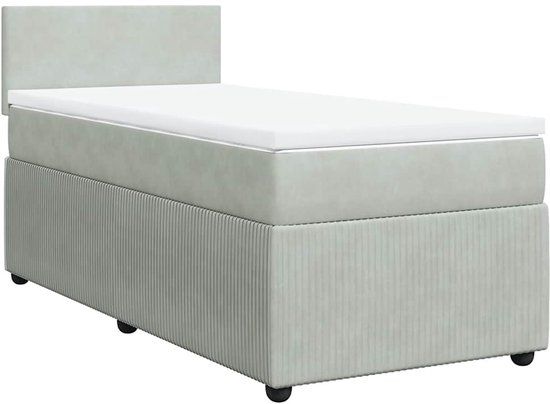 vidaXL Boxspring met matras fluweel lichtgrijs 90x200 cm