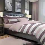 The One Bedding Housse de couette Rayures - 140 x 220 cm - Simple - 1 Taie d'oreiller - Coton - Prune & Lilas
