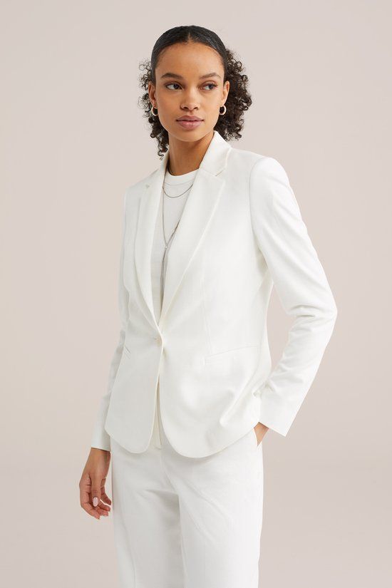 WE Fashion Dames getailleerde jersey stretch blazer - Off-white - XL