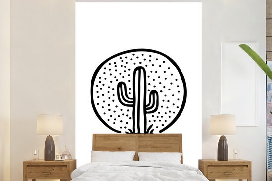 Nr1Wallpaper Behang - Fotobehang Zwart-witte illustratie van een cactus - Breedte 180 cm x hoogte 280 cm