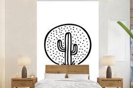 Nr1Wallpaper Behang - Fotobehang Zwart-witte illustratie van een cactus - Breedte 180 cm x hoogte 280 cm