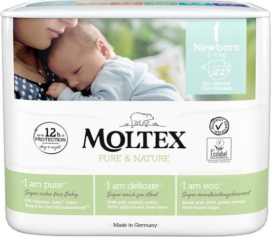 Moltex Nature Babyluiers Newborn - 22 stuks - Maat 1 (2-4 kg)