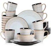 Merkloos / Sans marque Pluvo Serviesset – 32 delig – 8 persoons – Porselein - Luxe – Bordenset – Dinner platen – Dessertborden - Kommen - Mokken - Set - Grijs
