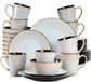 Merkloos / Sans marque Pluvo Serviesset – 32 delig – 8 persoons – Porselein - Luxe – Bordenset – Dinner platen – Dessertborden - Kommen - Mokken - Set - Grijs