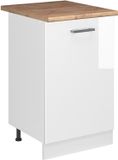 Vicco Keukenonderkast R-Line, Wit Hoogglans/Wit, 50 cm goudkleurig eiken werkblad