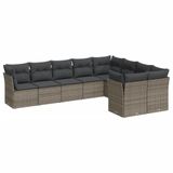 vidaXL 9-delige Loungeset met Kussens, Poly Rattan, Grijs