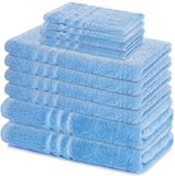 Merkloos / Sans marque B&D Textiles GmbH 10-delige handdoekenset Elena, dolfijnblauw, 4 x handdoek, 2 x douchehanddoek, 2 x gastendoek, 2 x washandje, 100% katoen