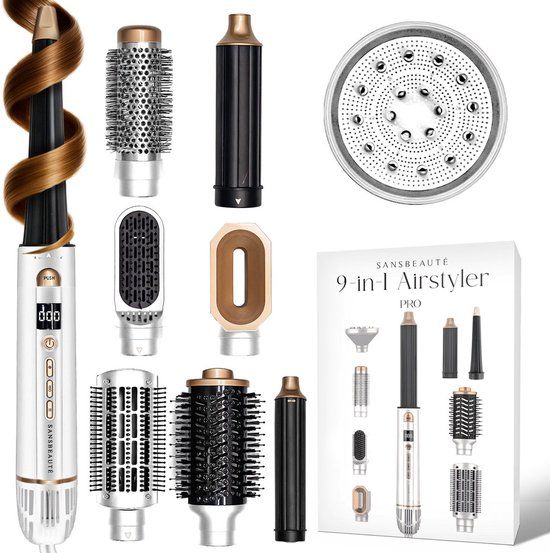 Sansbeauté® 9-in-1 Airstyler met Diffuser - Multistyler - Föhnborstel Kort Haar - Haarkruller - Haarstyler - Haardroger - Warmteborstel - Krulborstel - Krultang - Haarstijler - Stijlborstel