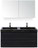 BES LED Dante Badmeubelset 120 cm - Black Oak - Wastafel Hardsteen Wit Lucca Dubbel met Spiegelkast