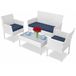 BAKAJI Tuinmeubelset, compleet met bank, 2 stoelen en salontafel met glasplaat, outdoor lounge met frame van wit polyrotan, afneembaar kussen voor terras, balkon, bar (wit)
