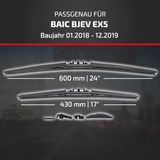 HEYNER® Essuie-glace pour BAIC BJEV EX5 01.2018 - 12.2019, HYBRID Balai d'essuie-glace plat, Aérodynamique & Flexible, Revêtement nanographique