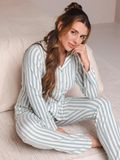 Pastunette Nordic Leaf Pyjama Lange Mouw Vrouwen 36 Wit/Groen Gestreept Katoen