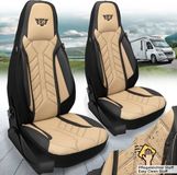 Bremer Sitzbezüge Premium Camper stoelhoezen voor Carado A 132 DPL507 in Zwart/Beige (2 losse stoelen)