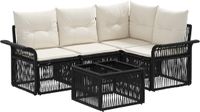 vidaXL Tuinbank - Set - 5-delig - Zwart - Polyrattan