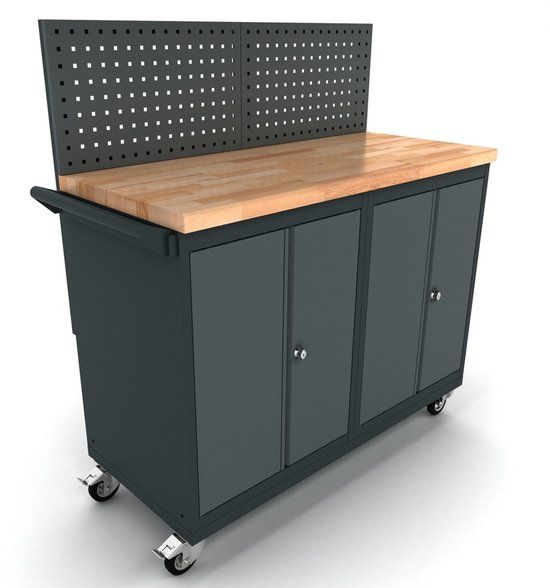 BULLRAM Verrijdbare Werkbank 2 x 2 Deuren Kast incl. Gereedschapswand