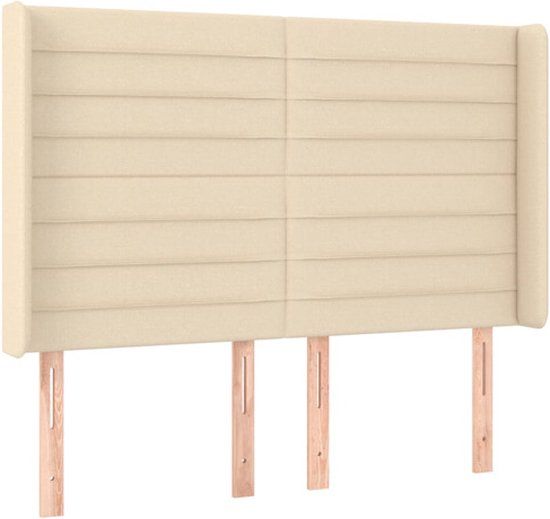 VidaXL Hoofdbord met randen Crème 147x16x118/128 cm Stof