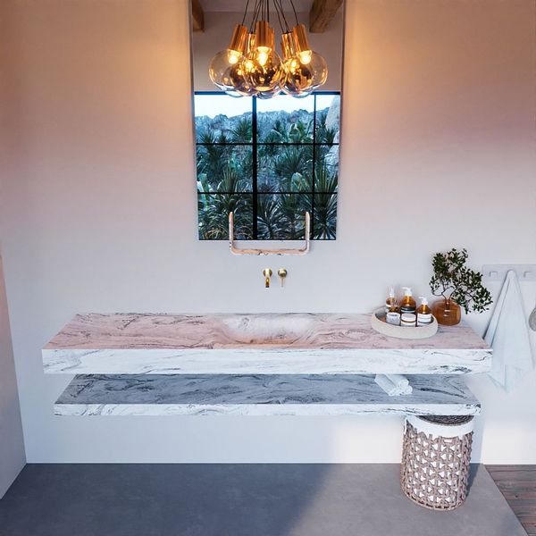 MONDIAZ ALAN-DLUX Badmeubelset 200cm Glace met vrijhangende wastafel CLOUD midden zonder kraangat kleur Glace ADX200GlaPLM0Gla