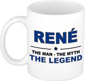 Bellatio Decorations Rene cadeau mok - man myth legend - naam koffiemok / beker - wit en blauw - 300 ml - verjaardag