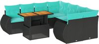 vidaXL 9-delige dining loungeset met kussens polyrattan zwart