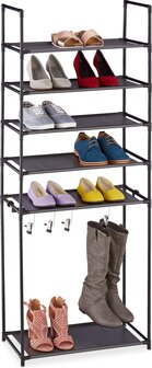 Relaxdays schoenenrek metaal - opbergrek schoenen - open schoenenkast laarzen - smal - zwart