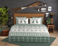 Good Morning Dekbedovertrek "rendieren" - Groen - 200x200/220 cm - Flanel