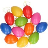 Benson Paaseieren decoraties - mix de couleurs - 12x pièces - 6 cm - plastique - décoration de Pâques - avec ficelles