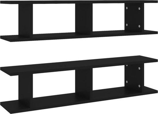 vidaXL Wandschappen 2 st 90x18x20 cm bewerkt hout zwart